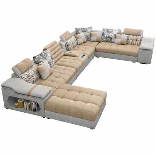 Image of Avion COMFORA U Shape 12 Seater Sofa Set for Living Room | Interchangeable U-Shaped Sectional Sofa Set with Cup Holder with 4 Puffy for Living Room & Office