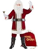 Boveco 10 Pièces Costume de Père Noël Luxe pour Hommes Costume Cosplay pour Adultes Tenue en Velours Rouge pour les Fêtes 2XL