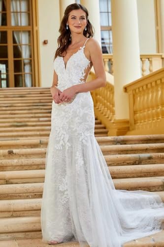 Mermaid Wedding Dresses for Bride Lace Appliques Backless Summer Beach Bridal Gowns with Train 20254