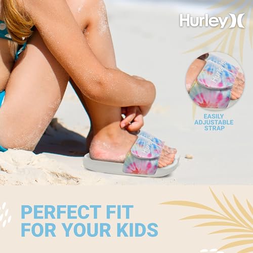 Image of Hurley Kids NAIA Slides Adjustable Strap Slip-On Sandals Indoor and Outdoor EVA Footbed Shower Slides for Girls and Boys