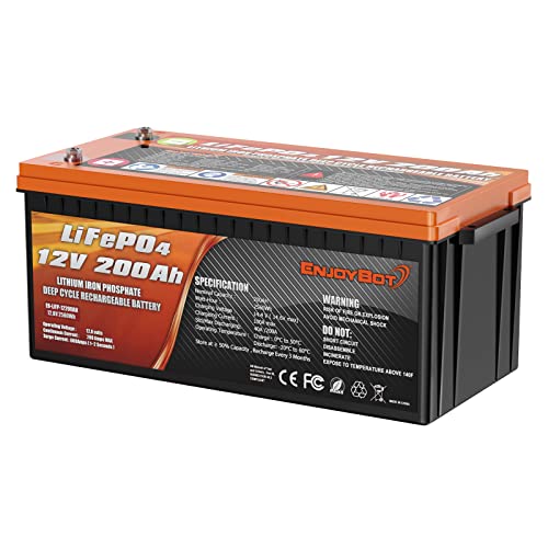 Deep Cycle Battery LiFePO4 12V 200Ah with BMS, Enjoybot Lithium Ion Battery for Solar RV Marine Camping