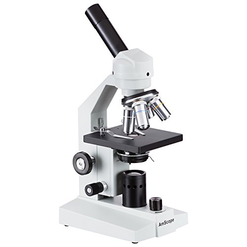 Image of AmScope M500B-LED Cordless Monocular Compound Microscope, WF10x and WF20x Eyepieces, 40x-2000x Magnification, Anti-Mold Optics, LED Illumination, Brightfield, Abbe Condenser, Coarse and Fine Focus, Plain Stage, 110V or Battery