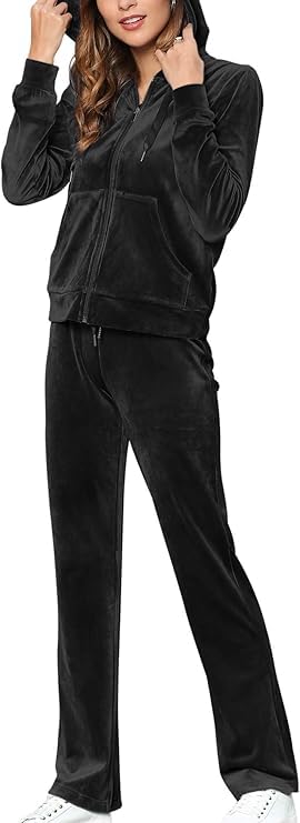MessBebe Survêtements pour Femmes velours Lounge Wear Sweat à Capuche Ensemble de Sport Jogging Décontracté Sportswear Survêtement à Manches Longues Haut et Pantalon 2 Pièce
