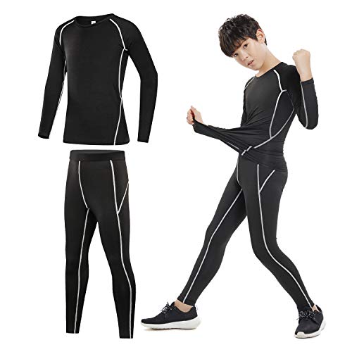 Image of 2 /3 /4 Pcs Boys Girls Base Layer Athletic Compression Leggings and Shirts Thermal Underwear Set Running Pants Tights