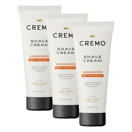 Image of Cremo Sandalwood Shave Cream, Astonishingly Superior Ultra-Slick Shaving Cream for Men, Fights Nicks, Cuts and Razor Burn, 6 Fl Oz (Pack of 3)