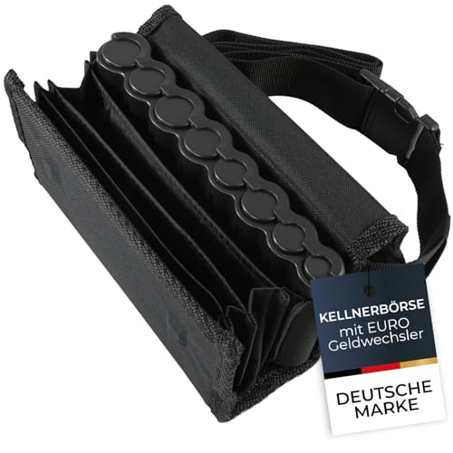 HMF Kellner Geldbörse mit verstellbarem Gürtel Kellnertasche mit Euro-Geldwechsler | 20 5 x 10 x 6 5 cm | Schwarz