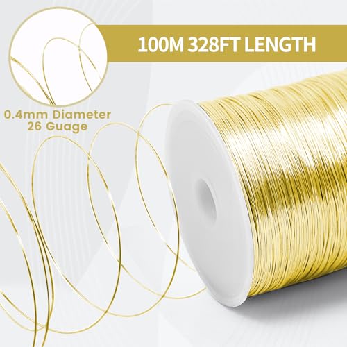 Image of 26 Gauge Wire for Jewelry Making - 328ft Tarnish Resistant Copper Wire (0.4mm X 100m) for Jewelry Making and Handcrafting (Gold)