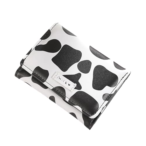 Small Cow Print Wallet for Women, Portable Tri-folded Credit Card Wallet, ID Window Card Holder Purse for Women (Black)