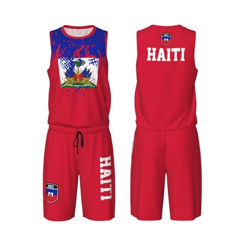 Haiti Flag Grain (1) Basketball Jersey Uniform Suit for Men Adults Training Athletic Set