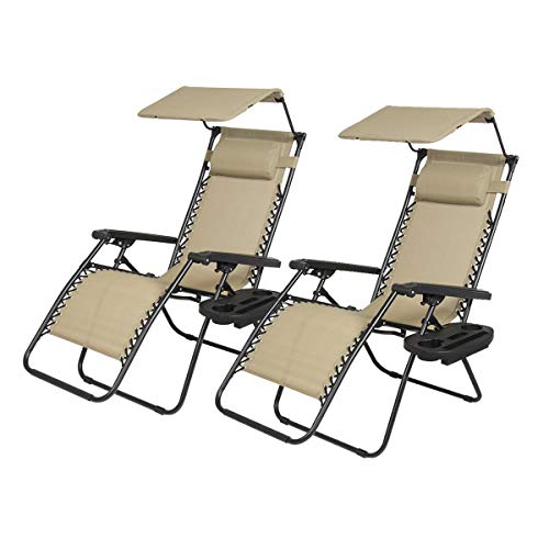 PayLessHere Zero Gravity Chairs 2 Set Lounge Patio Chairs with Canopy Cup Holder