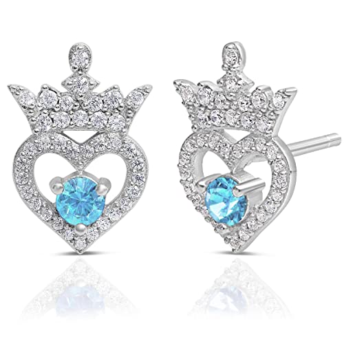 Disney Princess Sterling Silver Cubic Zirconia Birthstone Tiara Stud Earrings, Officially Licensed