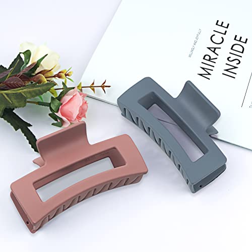 Big Hair Claw Clips Large Hair Clips For Women Girls, 4.2'' Matte Rectangle Hair Clips For Thick Hair, Nonslip Hair Cutcher Jaw Clips Hair Clamps For Thick Hair And Thin Hair (Gray&Pink) #TOP6