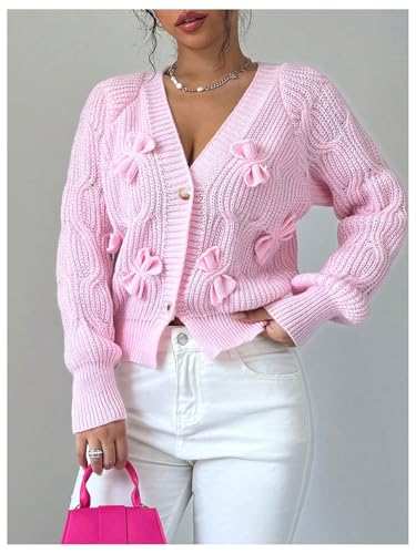 Image of Verdusa Womens Bow Cardigan Long Sleeve Chunky Sweater Outerwear Fall Cardigans Trendy
