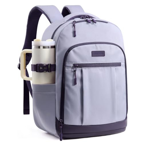 Image of LOVEVOOK Laptop Backpack for Women, Waterproof Work Travel Backpack with Large Cup Pockets for Teacher Nurse, 17.3 inch Computer Bag College Bookbag Daypack, Gifts for Women, Light Purple