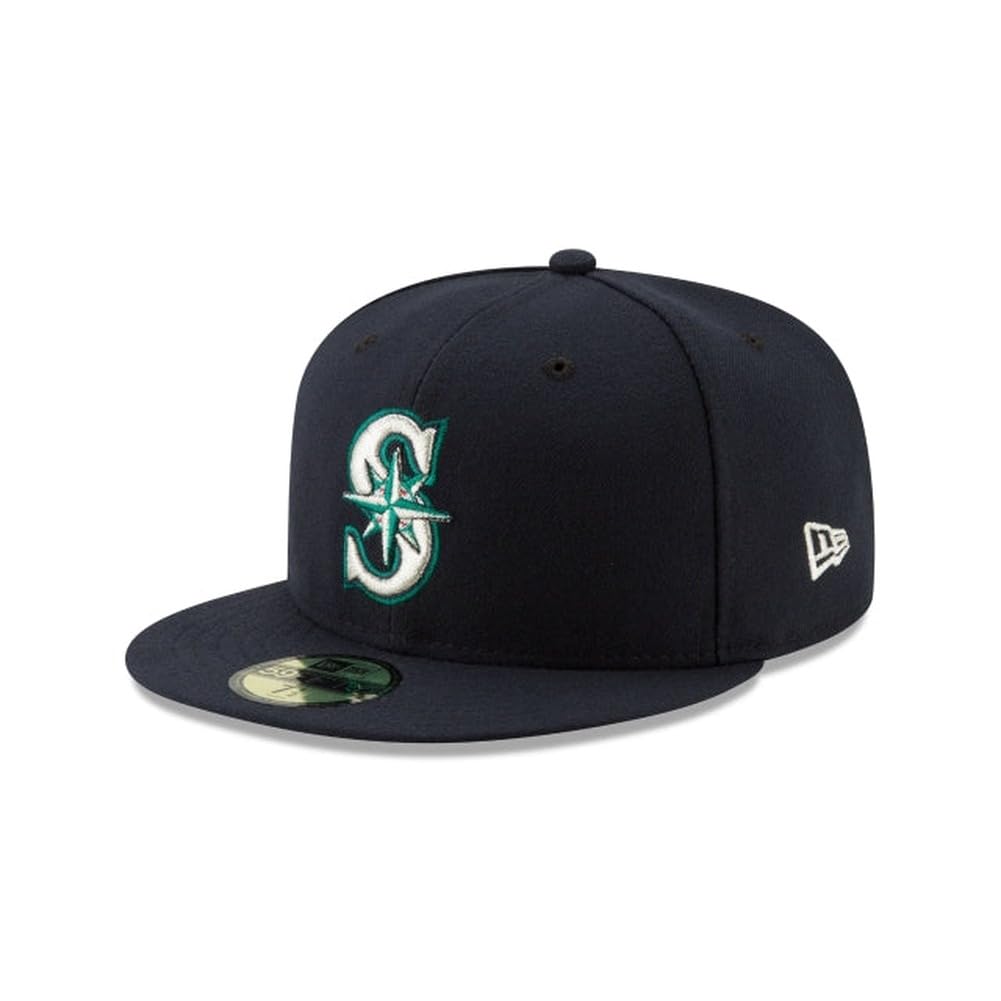 New Era MLB 59FIFTY Seattle Mariners Baseballkappe, marineblau, Team-Farbe-Logo, authentische Kollektion