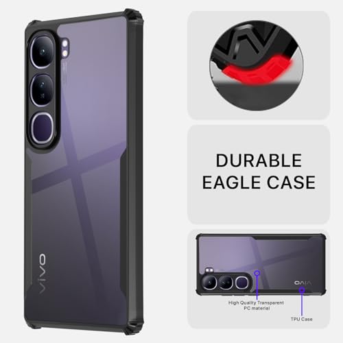 Image of Pikkme Crystal Clear Transparent Back Cover | Ultra Hyrbid | Full Camera Protection | Raised Edge | Bumper Case for Vivo V40 Lite 5G (Black)
