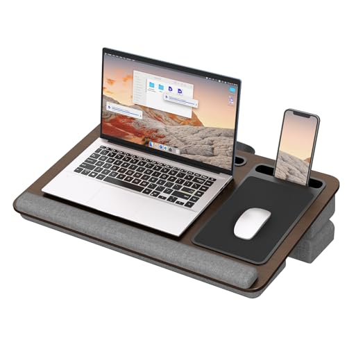 PUTORSEN Laptopkissen für Bett mit Kissen, Laptop Ständer Mausunterlage Passen bis zu 17,3 Zoll Notebook, Höhenverstellbar Lapdesk mit Tablet und Telefon Rille für Lernen
