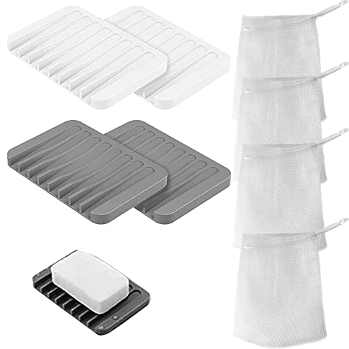 4 Stück Seifenschale Silikon Selbstentleerende Seifenschalen Dusche Rutschfreies Design Seifenablage für Bad Küche Zähler Cover