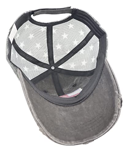 Image of American Flag Trucker Hat for Men Women, Adjustable Vintage Embroidery Washed Distressed USA Baseball Cap