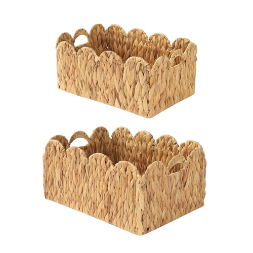 2-Pack Wicker Baskets with Handles, Large(15"Lx11"Wx7"H)&Small(13"Lx9"Wx6.25"H) Woven Storage Basket, Decorative Storage Basket for Home & Kitchen/Nursery Organizers