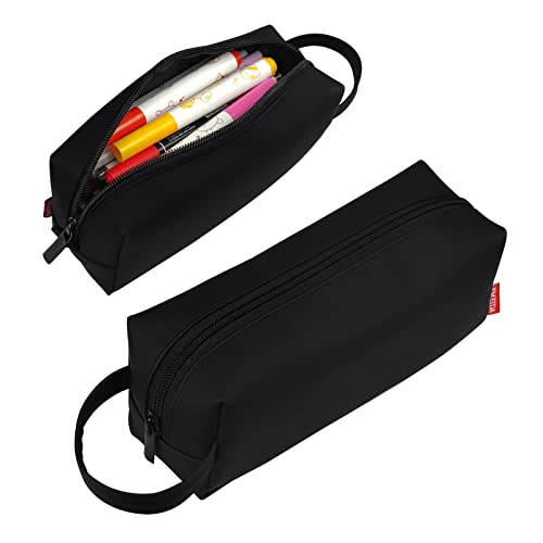 Fmeida Pencil Case Black Pu Leather Extra Large Pencil Case Big Capacity Pencil Bag Soft Pencil Cases With Handle Portable Pencil Boxes Aesthetic Stationery Organizer Men Women Bolsa De Lápices #TOP10