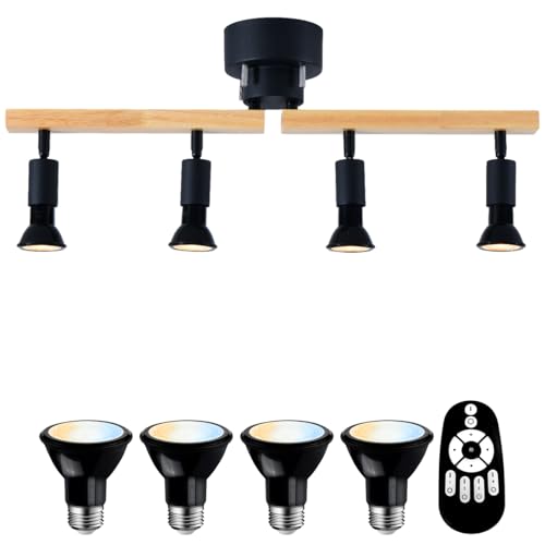 ANWIO シーリングライト4灯 ペンダントライト LED電球付き 調光 調色 天然木 スポットライト 550LM 6畳 8畳 E11口金 リモコン操作 北欧 角度調節自由 キッチン 間接照明 天井照明 おしゃれ ダイニング 電池別売