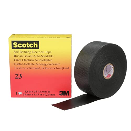 3M Scotch Rubber Splicing Tape 23, 1-1/2 In X 30 Ft, Black, Self-Fusing (Epr Based) Rubber Electrical Insulating Tape, 1 Roll #TOP19