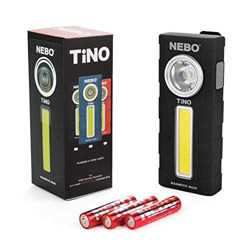300-Lumen LED Work Light Flashlight: Durable Pocket Sized Magnetic Flashlight Featuring 2 Light Modes, A Pocket Clip, Hanging Hook and Magnetic Base - NEBO TINO 6809 – Assorted Color Option