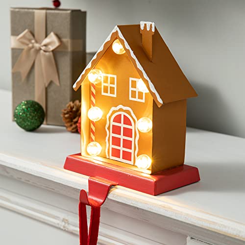 Glitzhome Christmas Stocking Holder, LED Lighted Gingerbread Mantle Decor Metal Sock Hanger with Light-Up Marquee for Fireplace, Shelf, Holiday Home Decoration, 6.75" H by Glitzhome - Image 5