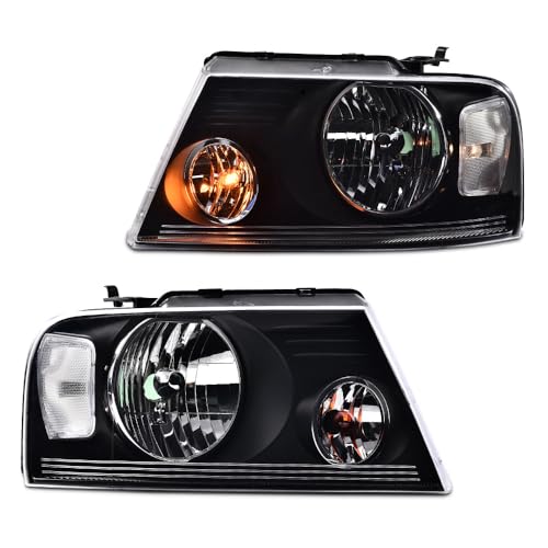 Image of GRAND ORANGE Headlight Assembly Compatible with Ford F150 2004 2005 2006 2007 2008 / Fit Lincoln Mark LT 2006-2008 Driver & Passenger Side Headlamp Clear lens Black Houing Clear Reflector