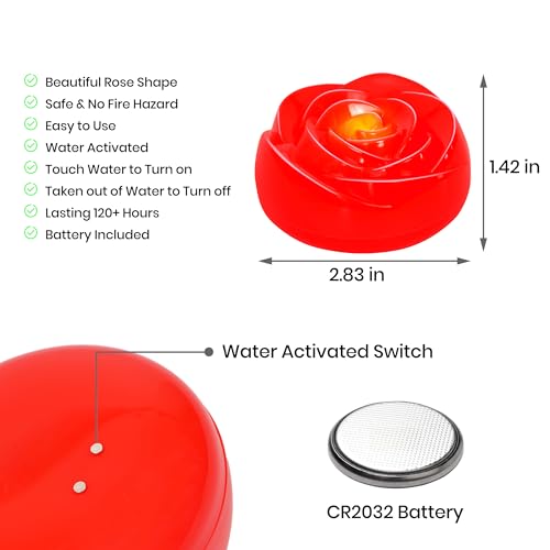 Image of Aignis 12pcs Flameless LED Floating Candles, Red Rose Plastic Tealights Battery Operated, 120+ Hours Glow Time, Cozy Light for Romantic Pool /Bathtub /Hot Bath /Wedding Centerpiece Decor(D2.83 * H1.42)
