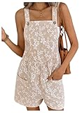 SOLY HUX Women's Summer Floral Jumpsuit Wide Leg Overall Shorts Boho Vacation Rompers with Pocket Khaki Floral X-Large