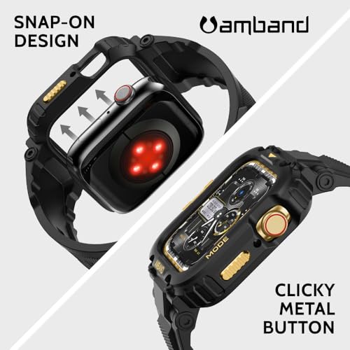 Image of amBand Bands Compatible with Apple Watch 9 /8 /7 45mm, M1 Sport Series Rugged Case Protective Cover for iWatch 6 /SE (3 /2 /1) /5 /4 /3 44mm 42mm Black Gold