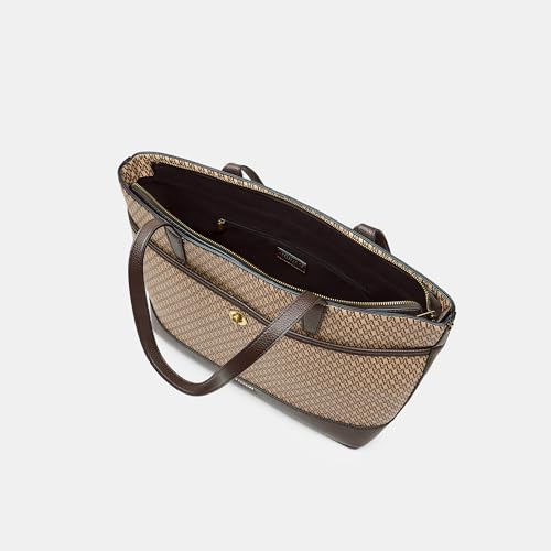 Image of Accessorize London Women's Brown Monogram Print Tote Bag | Large Capacity Handbag | Stylish Shoulder Bag For Ladies
