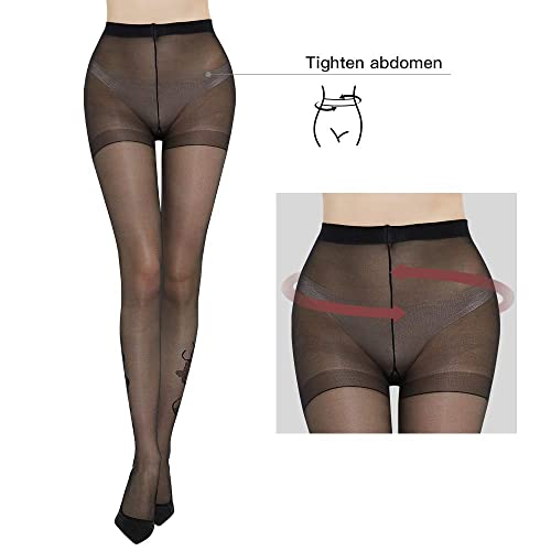 Image of C4N 15D Sheer Tights for Women Control Top Pantyhose High Waist Non-Slip Silk Stockings Ribbon