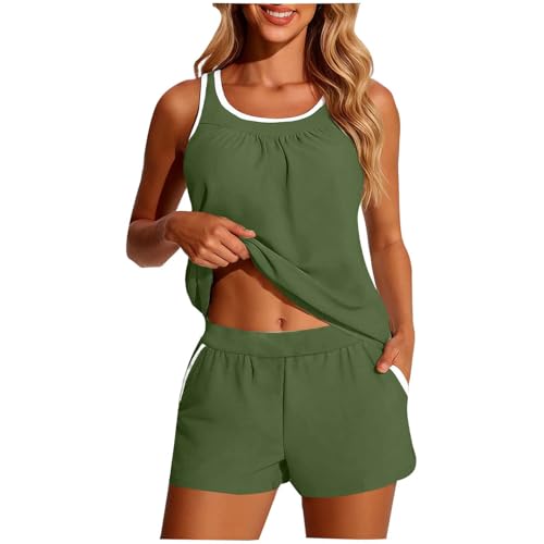 RLEHJN Damen Zweiteilige Tankini Set,Bauch Kontrolle Badeanzüge Sportliche Badeanzüge Push Up Zweiteiliger Badeanzug Gepolstert Bademode High Waist Badeanzug Bikini Sportlich