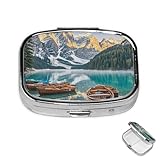 Pill Box 2 Compartment Metal Medicine Pill Organizer Mountain Lake Boats Pill Case for Purse or Pocket Cute Mini Portable Pill Holder Travel Pill Container to Hold Supplements, Vitamins, Fish Oil
