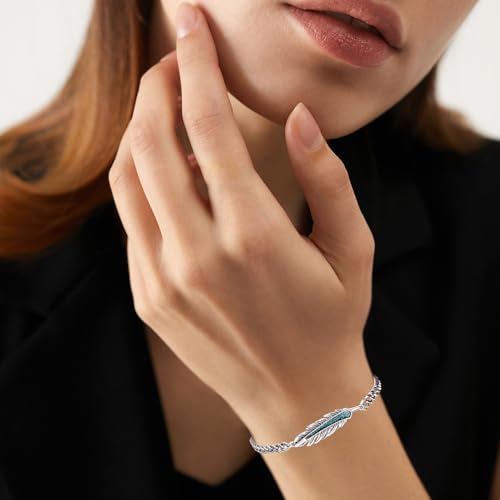 Feather Bracelet 925 Sterling Silver Turquoise Native American Jewelry for Men and Women4