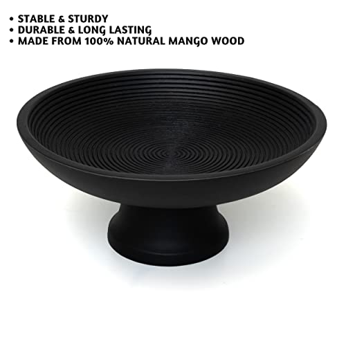 Folkulture Wood Fruit Bowl Or Decorative Pedestal Bowl For Table Décor, Wooden Fruit Bowl For Kitchen Counter Or Farmhouse Centerpiece, 12-Inch Large Bowls For Breads, Mango Wood, Black #TOP5
