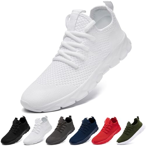 VLHGCG Mens Sneakers for Women White Running Tennis Shoes Slip On Slippers Gym Workout Shoe Size Womans 11/Mans 9.5