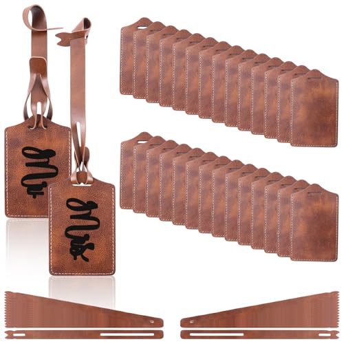 FForce 30 Sets Brown Luggage Tags Laser Engraving Material - Ideal Laserable Engravable Faux PU...