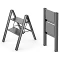 Telesladder 3 Step Ladder, Folding Stepladder with Anti-Slip Pedal, Lightweight Portable Ladders, Aluminum Stool for Home,Kitchen Collapsible Ladder(Red)/Red (Black)