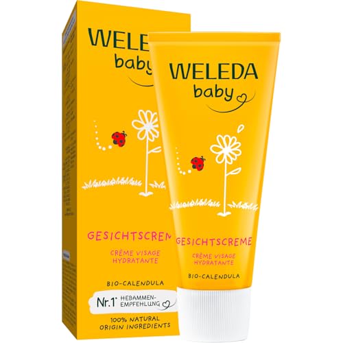 WELEDA Bio Baby Calendula Gesichtscreme - Naturkosmetik Feuchtigkeitscreme mit Mandelöl & Bienenwachs zur Pflege von trockener Haut. Natürliche Gesichtspflege Creme für Babys & Kinder (1x 50ml)