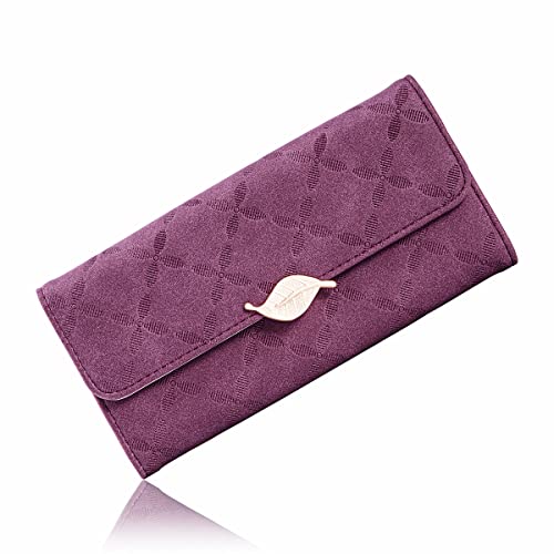 Hision Portafoglio Donna in Pelle PU Grande 3 Pieghe Portafoglio Donna Lungo con Blocco RFID Portamonete chiusura con cerniera (Viola)