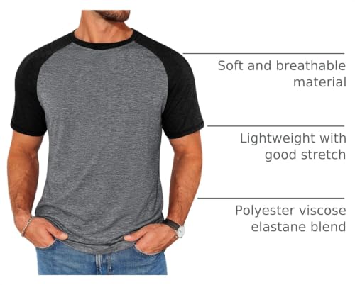 Image of Runcati Mens Casual Slim Fit T Shirts Raglan Short Sleeve Crewneck Baseball Tees Color Block Workout Fashion Shirt