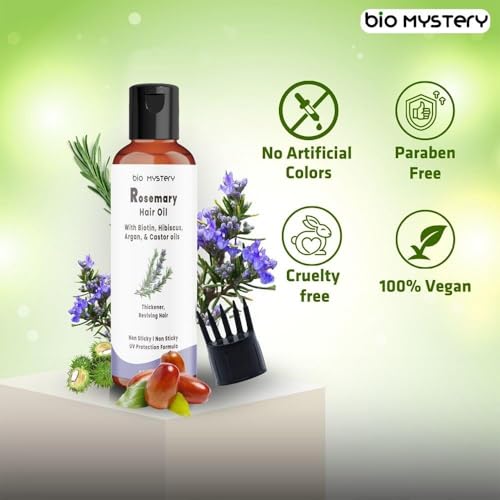 Image of Rosemary Oil For Hair Growth Infused With Biotin, Argan Vit-E With Jojoba & Castor | Scalp Stimulator Hair Growth Oil 200ml /6.8 Oz