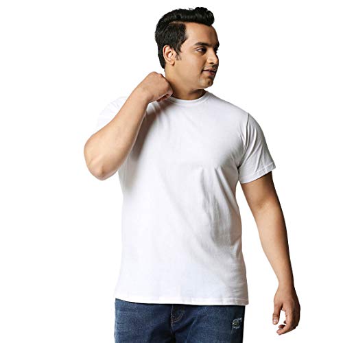 Image of Bewakoof Men's Solid 100% Cotton Plus Size T-Shirt - Regular Fit, Round Neck, Half Sleeves