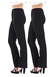 Malay New Ladies (2 Pairs Pack) Finely Ribbed Bootleg Stretch Trousers Black Brown Navy Size 10 to 24 (14, Black)