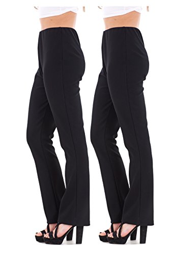 Missy Ladies Stretch Trousers Pack of 2 Bootleg Stretch Ribbed Trousers Black Size 8-26 (14, Black Regular (30