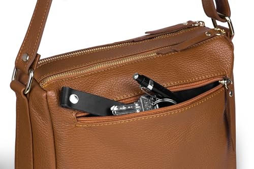 Vezze Sac à main Boria en cuir italien - 3 compartiments, fermetures éclair, bandoulière réglable, pieds de protection - Cuivre, finitions dorées - Élégant et fonctionnel – vue 6